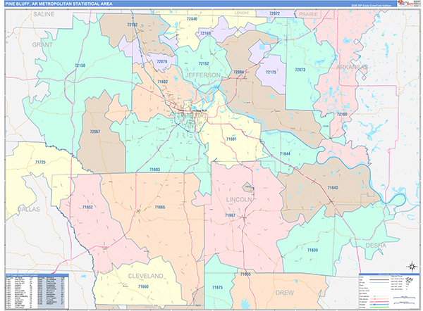 Pine Bluff Metro Area Wall Map Color Cast Style